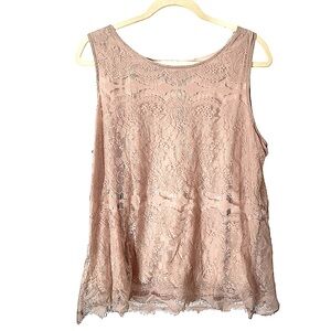 One 7‎ Six Pink Lace Overlay Tank Top
